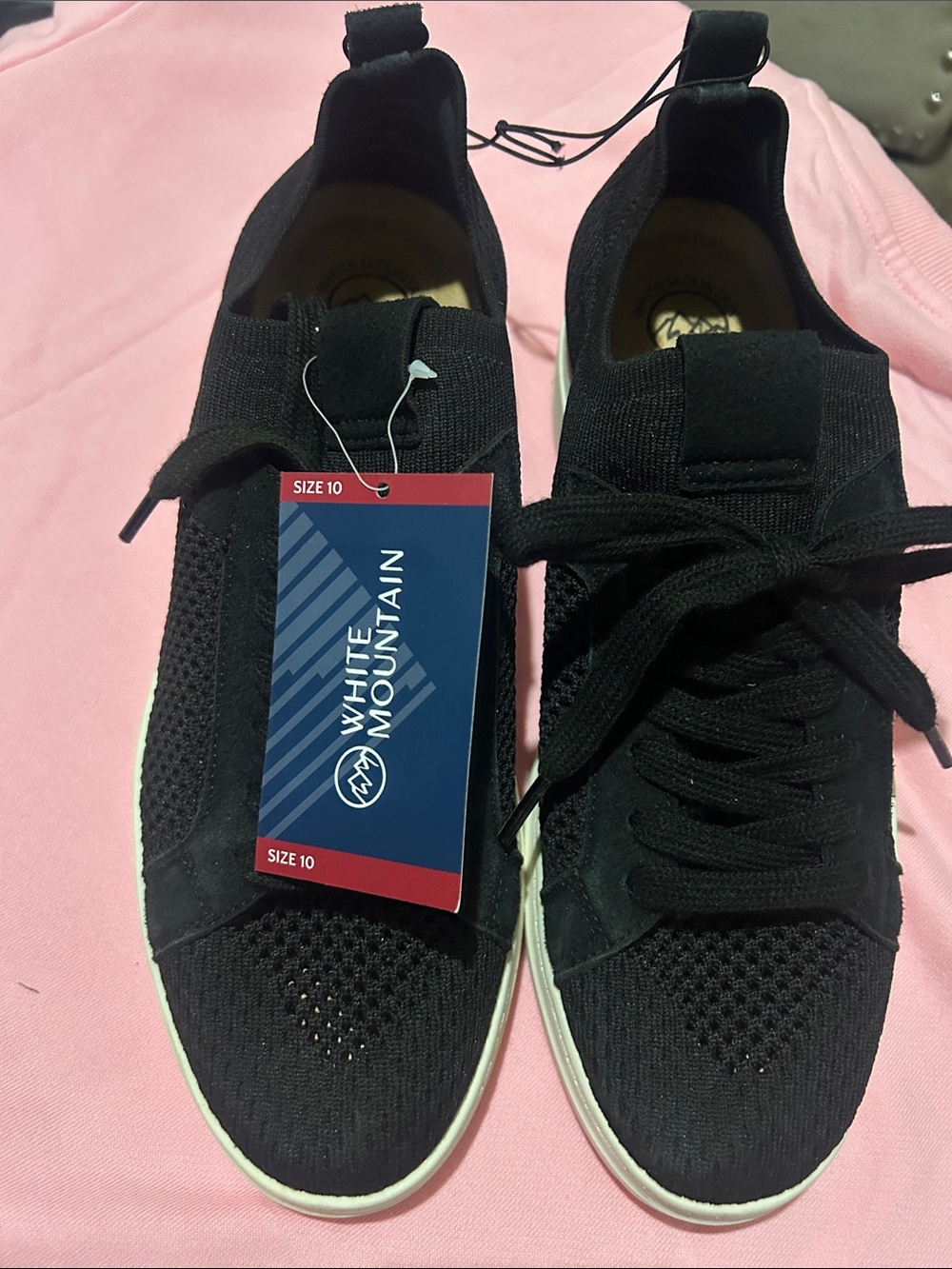 White Mountain women Black Knit Lace-Up Sneakers with White Sole